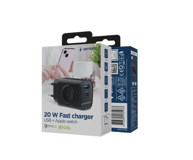 Încărcător USB-A USB-C 20W PowerDelivery Quick Charge 3.0, negru