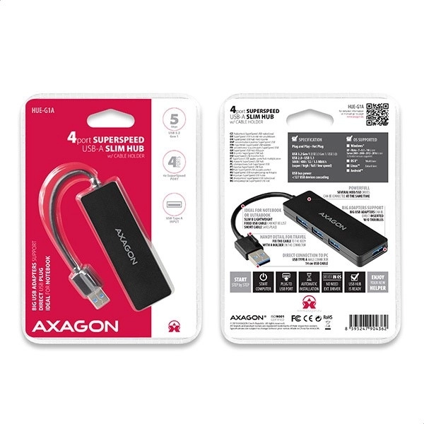 Hub USB 3.2 Gen 1 cu 4 porturi și cablu Type-A 14cm