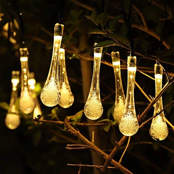 Lampă solară de grădină în formă de picătură cu 30 LED-uri cald alb 6,5m