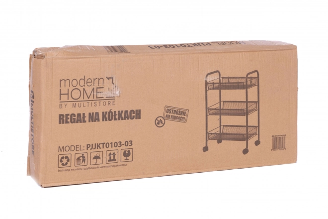 Etajeră mobilă de baie neagră metal ModernHome cu 3 rafturi și roți