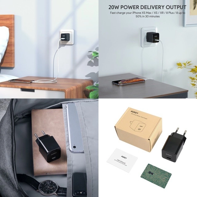 Încărcător compact USB-C Aukey PD 20W Alb
