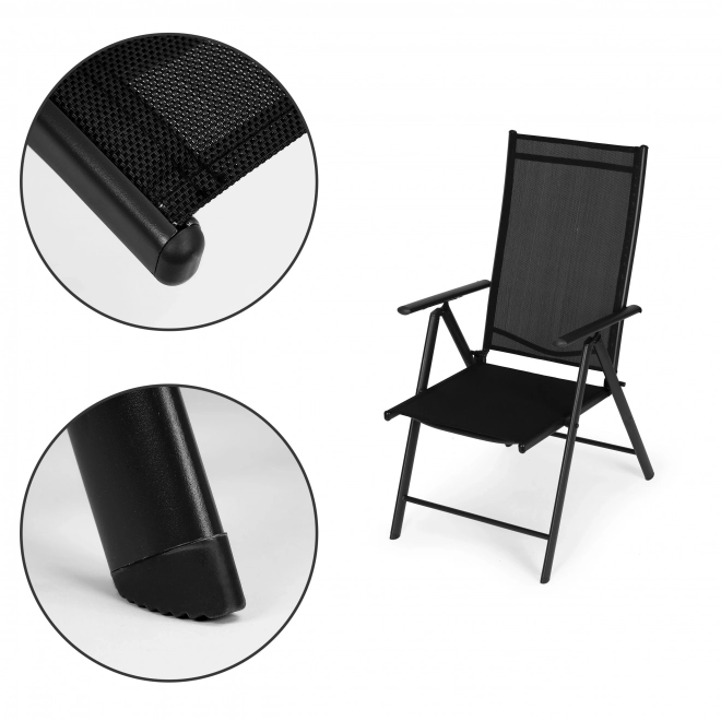 Set de 4 scaune de grădină pliabile, oțel, spătar reglabil, negru