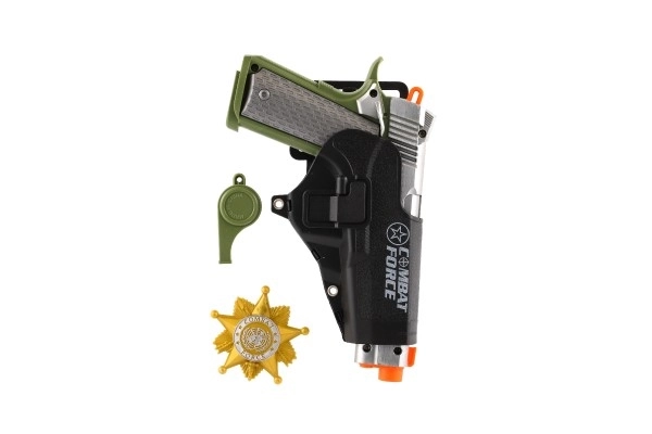 Pistolă cu accesorii din plastic pe baterii cu sunet și lumină în cutie 25x25x4cm