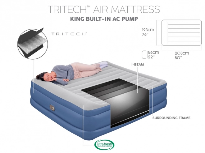 Matrac Bestway pentru 2 persoane cu pompă Tritech Air incorporată 203x193x56cm King 67692