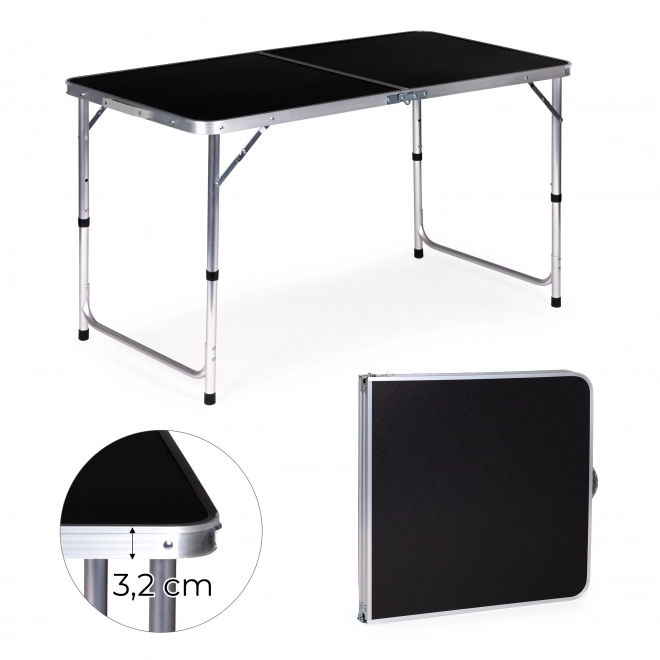 Masă turistică pliabilă pentru camping, blat negru 120 x 60 cm