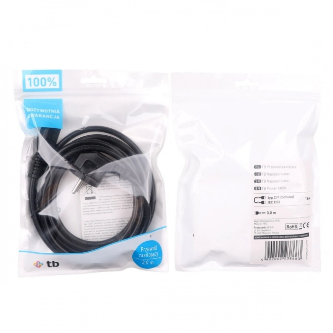 Cablu de alimentare 3m IEC C13 certificat VDE