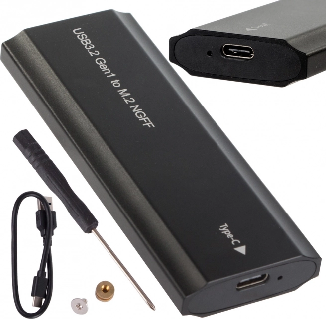 Carcasă externă pentru SSD M.2 SATA (NGFF) cu USB‑C (USB 3.1), 2230–2280