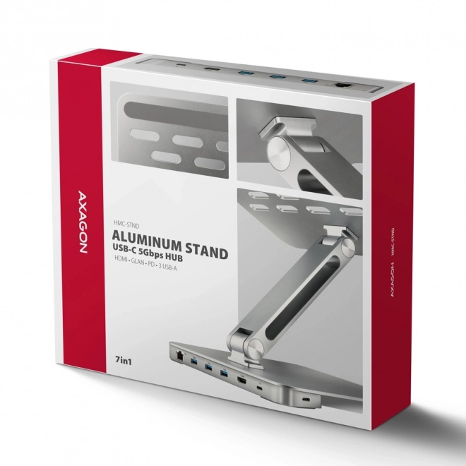Hub multifuncțional cu suport Axagon 7in1 pentru laptopuri de 10"-16"