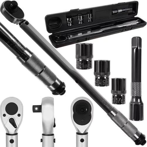 Cheie dinamometrică 1/2" cu clichet și set de capete 17/19/21 mm