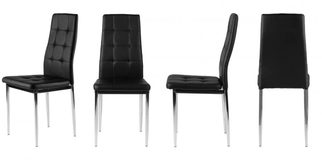Set de 4 scaune negre pentru sufragerie și living cu tapițerie matlasată și picioare cromate
