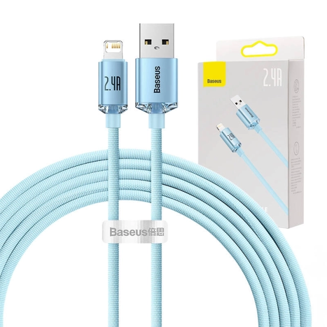 Cablu usb ip baseus crystal shine, 2,4a, 2m albastru