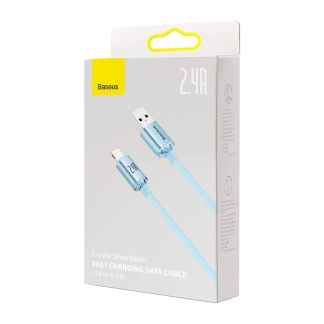 Cablu usb ip baseus crystal shine, 2,4a, 2m albastru