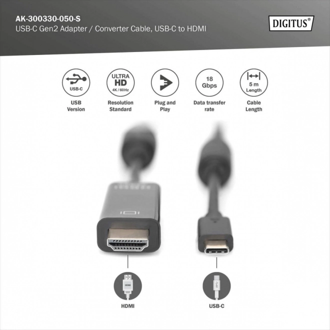 Cablu USB-C la HDMI 5m 4K/60Hz negru