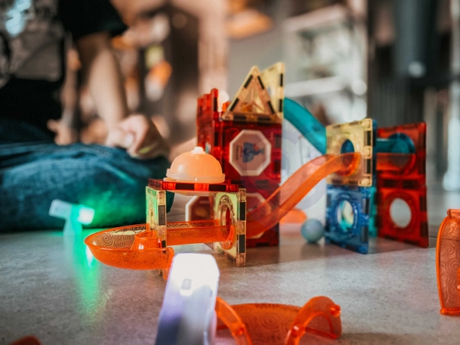 Set de construcție magnetic cu bile luminoase - 75 elemente
