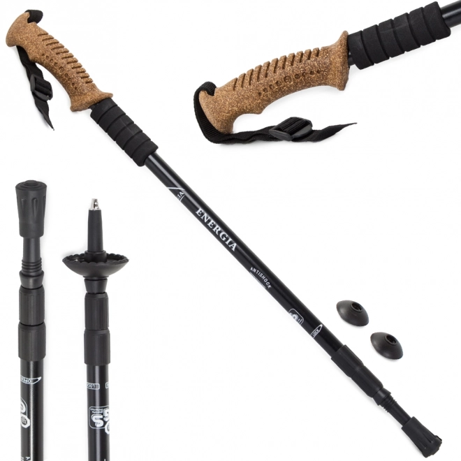 Baston nordic walking cu mâner din plută – Negre