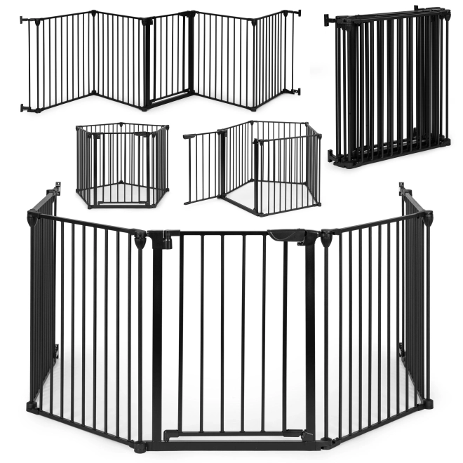 Barieră de siguranță Ecotoys pentru copii și animale de companie, 5 panouri, metal negru