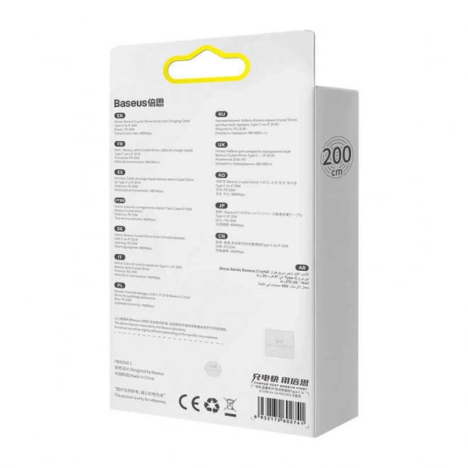 Cablu USB-C la iP Baseus Crystal Shine, 20W, 2m (albastru)