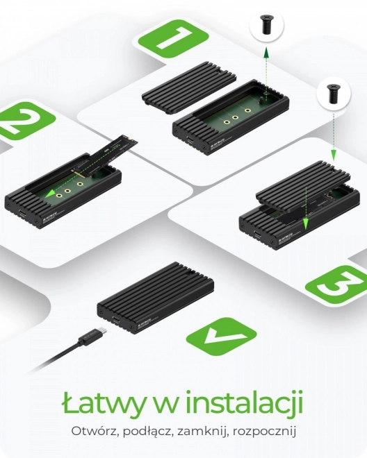 Carcasă SSD NVMe cu port USB Type-C 20 Gbit/s