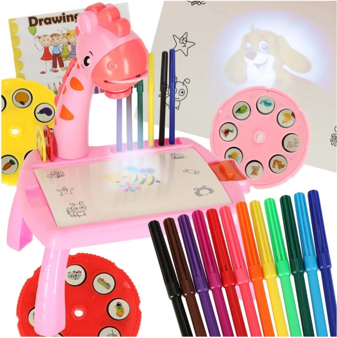 Măsuță roz de proiecție pentru desen pentru copii — girafă