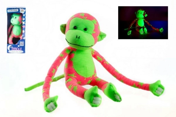Maimuță de pluș care strălucește în întuneric 45x14cm roz/verde în cutie