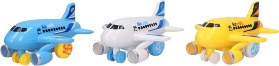 Avion din plastic cu mecanism de inerție, cu efecte luminoase și sonore, 14 cm