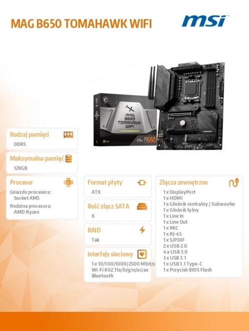 Placă de bază MAG B650 Tomahawk WiFi AM5 4DDR5 HDMI/DP ATX
