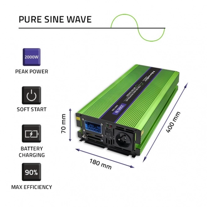 Convertizor de tensiune Qoltec cu sinus pur și ecran LCD