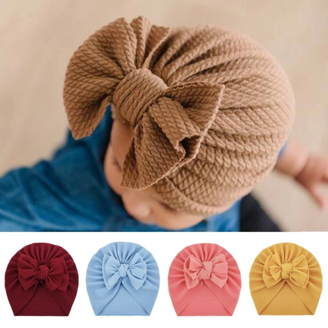 Turban pentru bebeluși cu fundă, pălărie pentru fetițe - maro