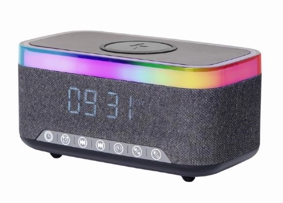 Radio deșteptător digital cu încărcător wireless și lampă RGB