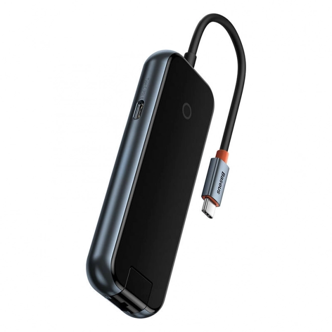 Hub USB-C 5 în 1 AcmeJoy de la Baseus, 2xUSB 3.0, USB 2.0, USB-C PD, RJ45, gri