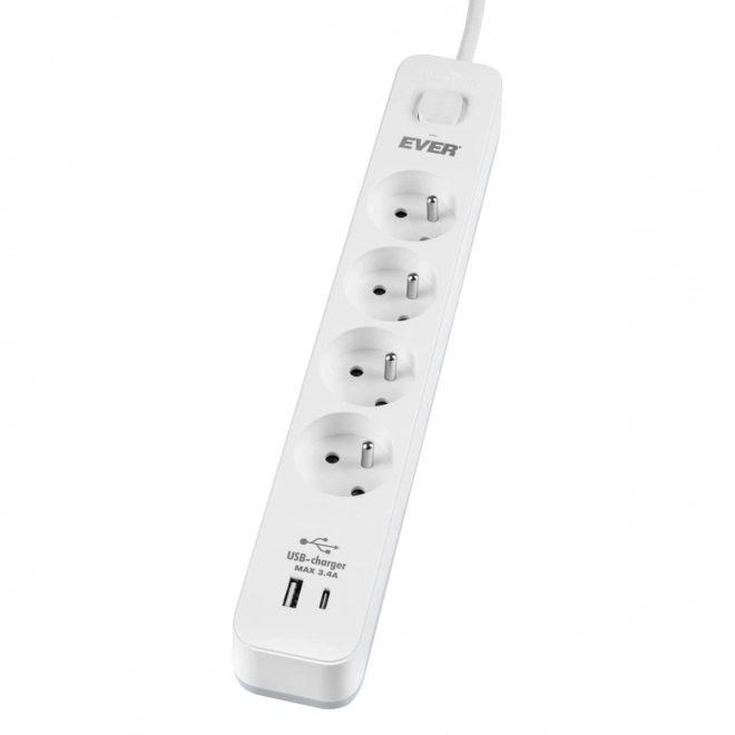 Listă protecție supratensiune cu încărcător USB 4 prize și montare perete
