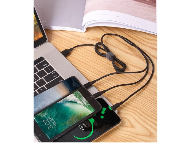 3in1 cablu usb pentru telefon cablu fulger iphone micro usb tip-c 1,2 m – Negru