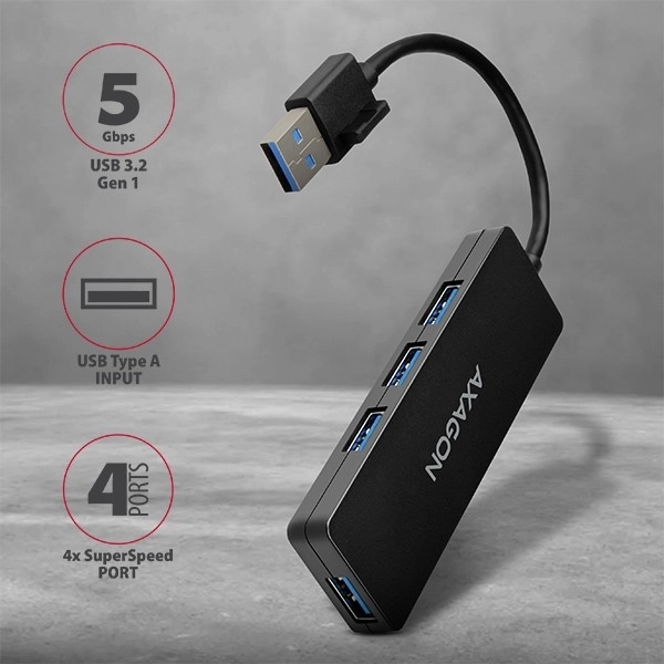 Hub USB 3.2 Gen 1 cu 4 porturi și cablu Type-A 14cm