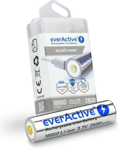 Acumulator reîncărcabil 18650 3,7 V Li‑ion 2600 mAh cu micro USB EVERACTIVE