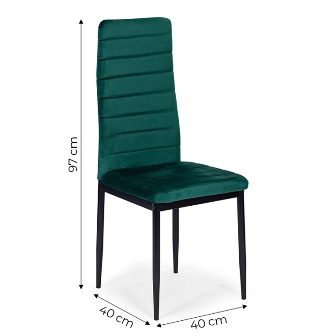 Scaune cu spătar profilat - Catifea verde - Set 4 buc.