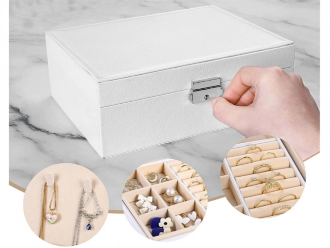 Casetă organizator bijuterii cu cheie din piele ecologică