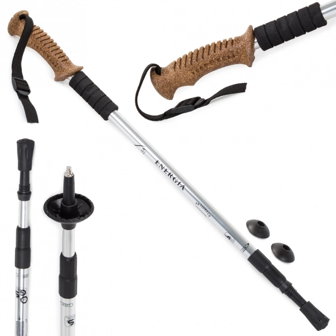 Baston nordic walking cu mâner din plută – Argintiu