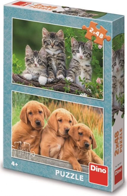 Puzzle câini și pisici 2x48 piese