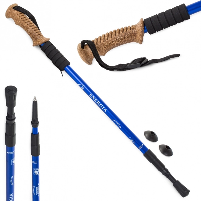 Baston nordic walking cu mâner din plută – Albastre