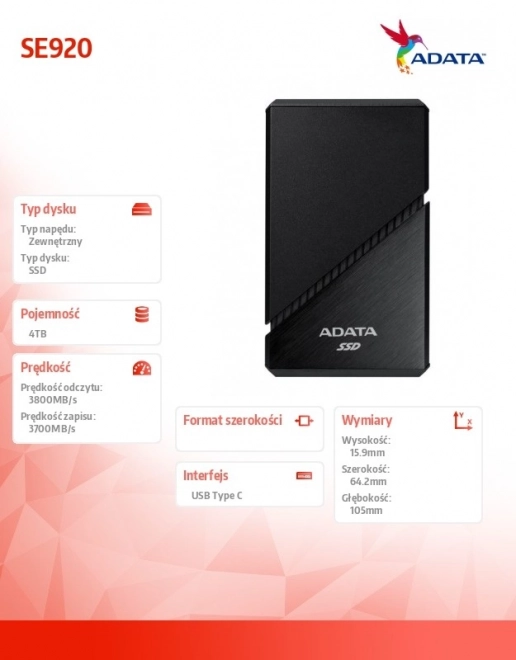 Dysk SSD extern 4TB USB4C Negru