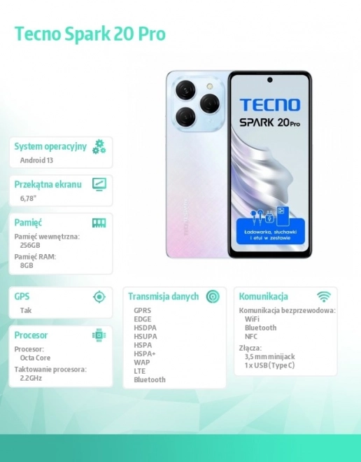 Telefon inteligent Tecno SPARK 20 Pro Frosty Ivory