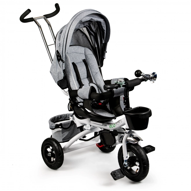 Triciclu rotativ 360° Grey Delux cu acoperiș