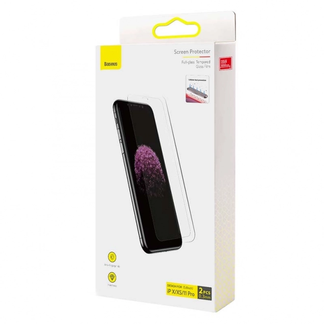 Baseus 0.3mm Full Glass Film de sticlă temperată (pachet de 2) pentru iPhone – X / XS / 11 Pro 5,8 inci