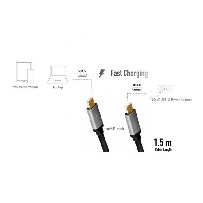 Cabluri USB-C m/m cu încărcare rapidă PD aluminiu 1.5 metri