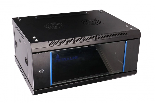 Dulap suspendat rack 4U 600x450 negru cu uși de sticlă