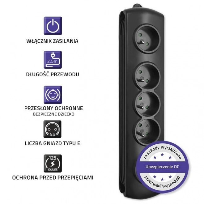 Prize prelungitor antifurt cu 4 prize 2,5m