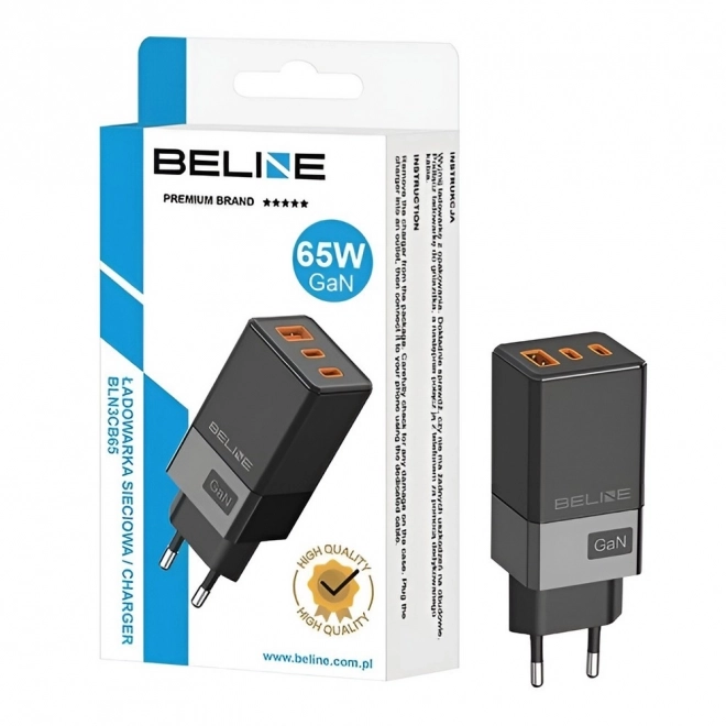 Încărcător 65W GaN cu 2xUSB-C și USB-A Negru