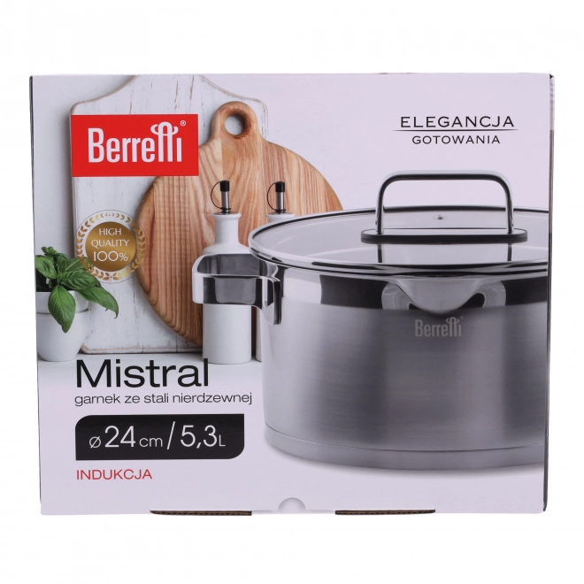 Mistral BERRETTI oală inoxidabilă cu capac, 24 cm