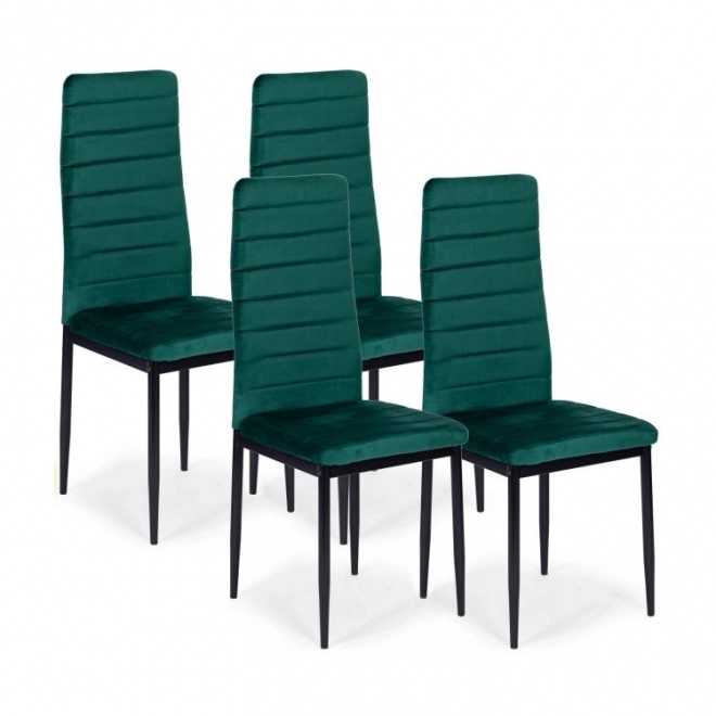 Scaune cu spătar profilat - Catifea verde - Set 4 buc.
