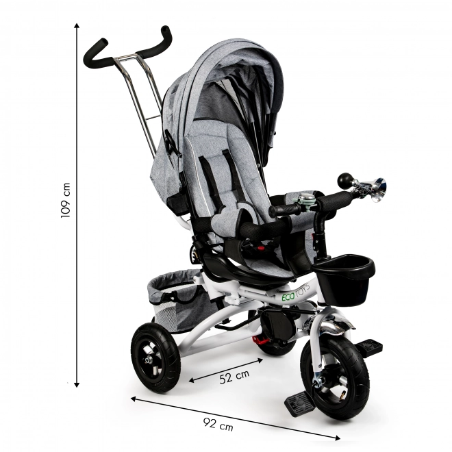 Triciclu rotativ 360° Grey Delux cu acoperiș